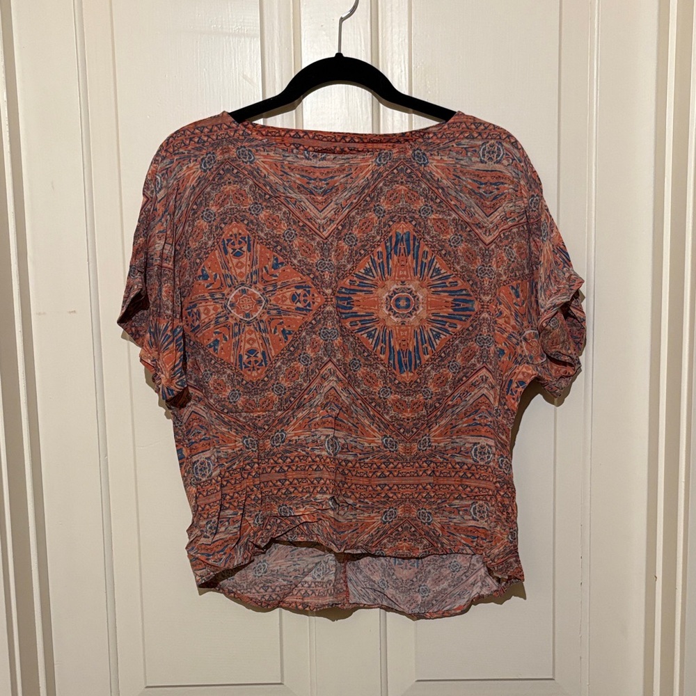 Forever 21 Vibrant Pink and Blue Patterned Blouse